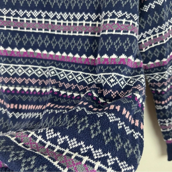 Mossimo Fair Isle Crew Neck Sweater 100% Cotton Navy Blue Pink Ski Cabin Medium - Picture 5 of 10